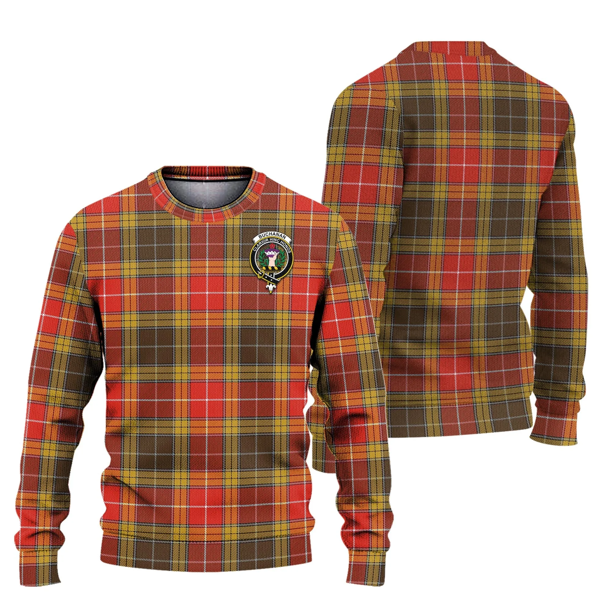 Buchanan Old Set Weathered Tartan Ugly Sweater with Family Crest