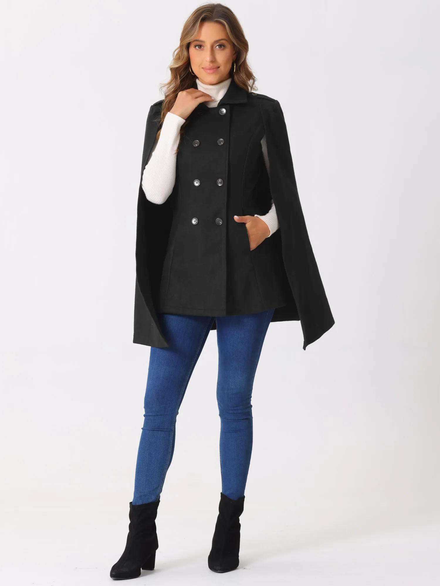 Cape Long Sleeve Double Breasted Cloak Coat