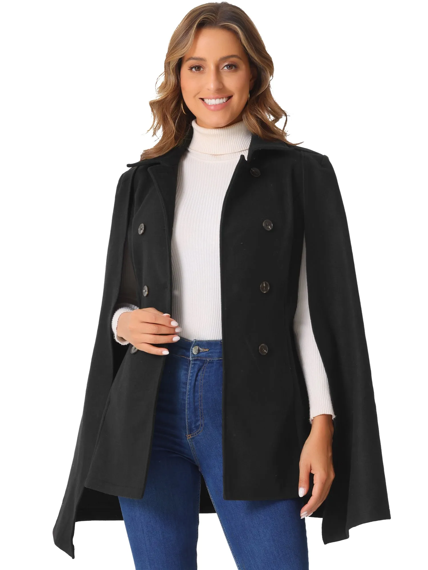 Cape Long Sleeve Double Breasted Cloak Coat