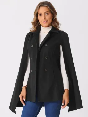 Cape Long Sleeve Double Breasted Cloak Coat