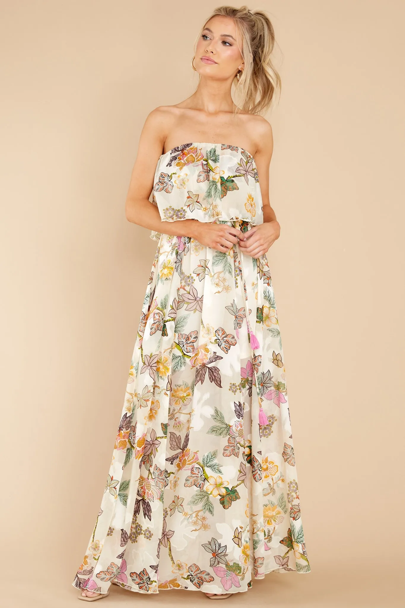 Cheerful Sights Ivory Floral Print Maxi Dress