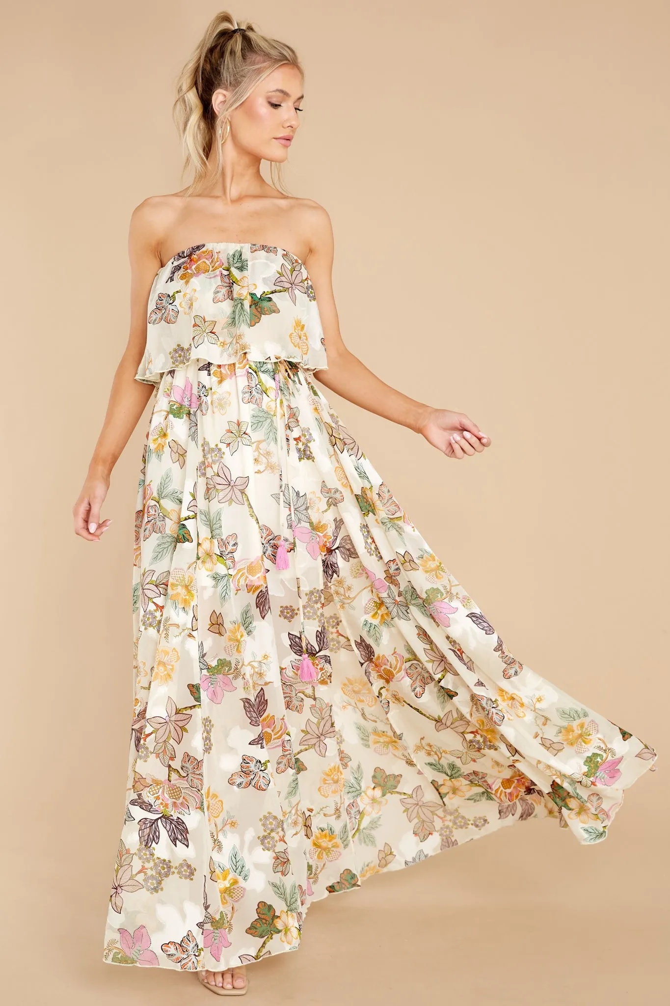 Cheerful Sights Ivory Floral Print Maxi Dress