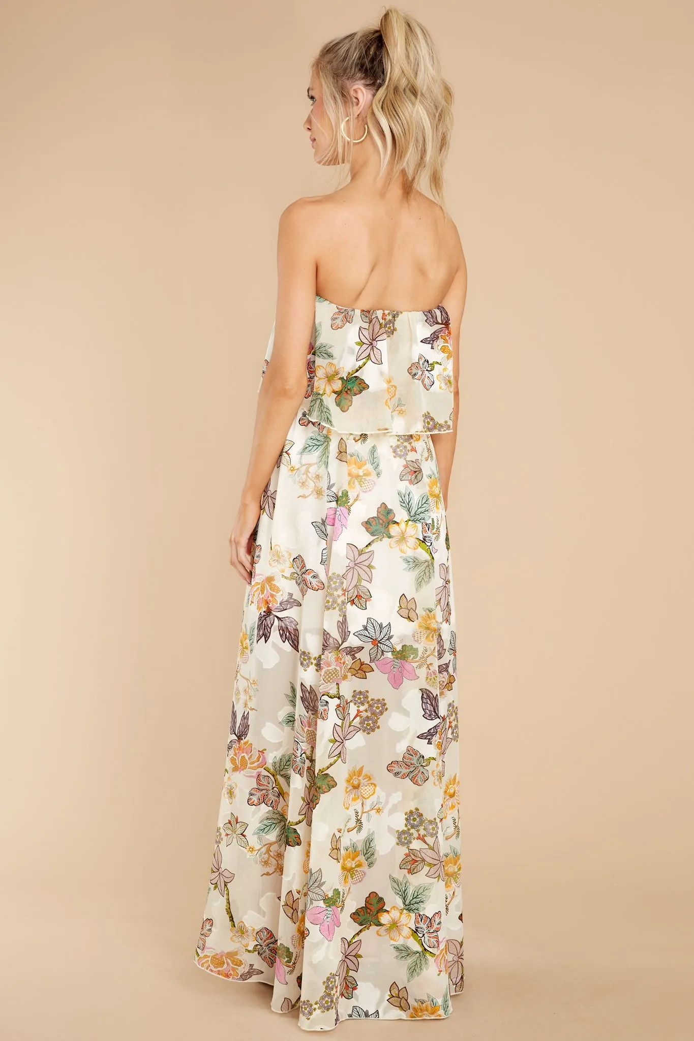 Cheerful Sights Ivory Floral Print Maxi Dress