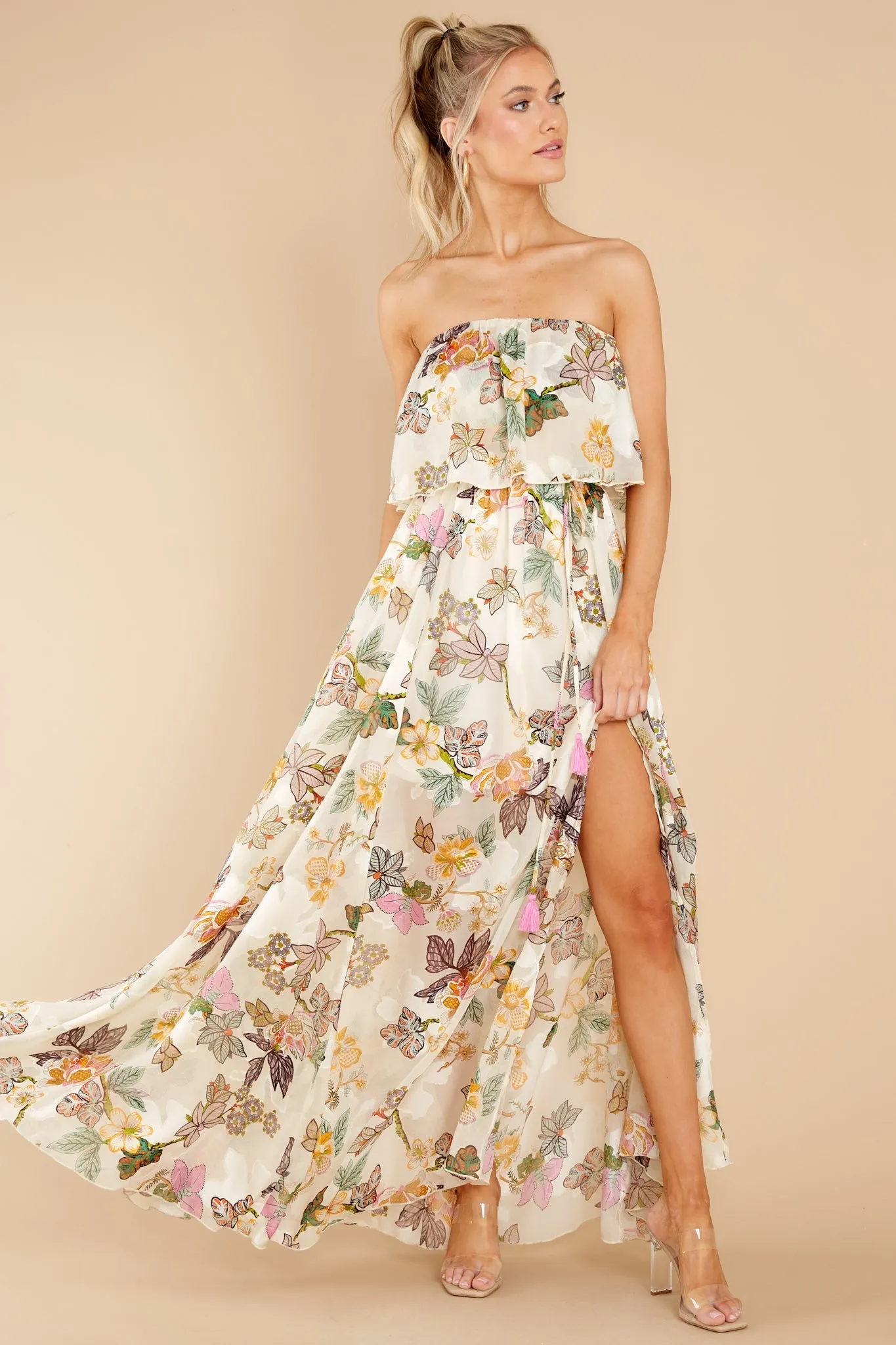 Cheerful Sights Ivory Floral Print Maxi Dress