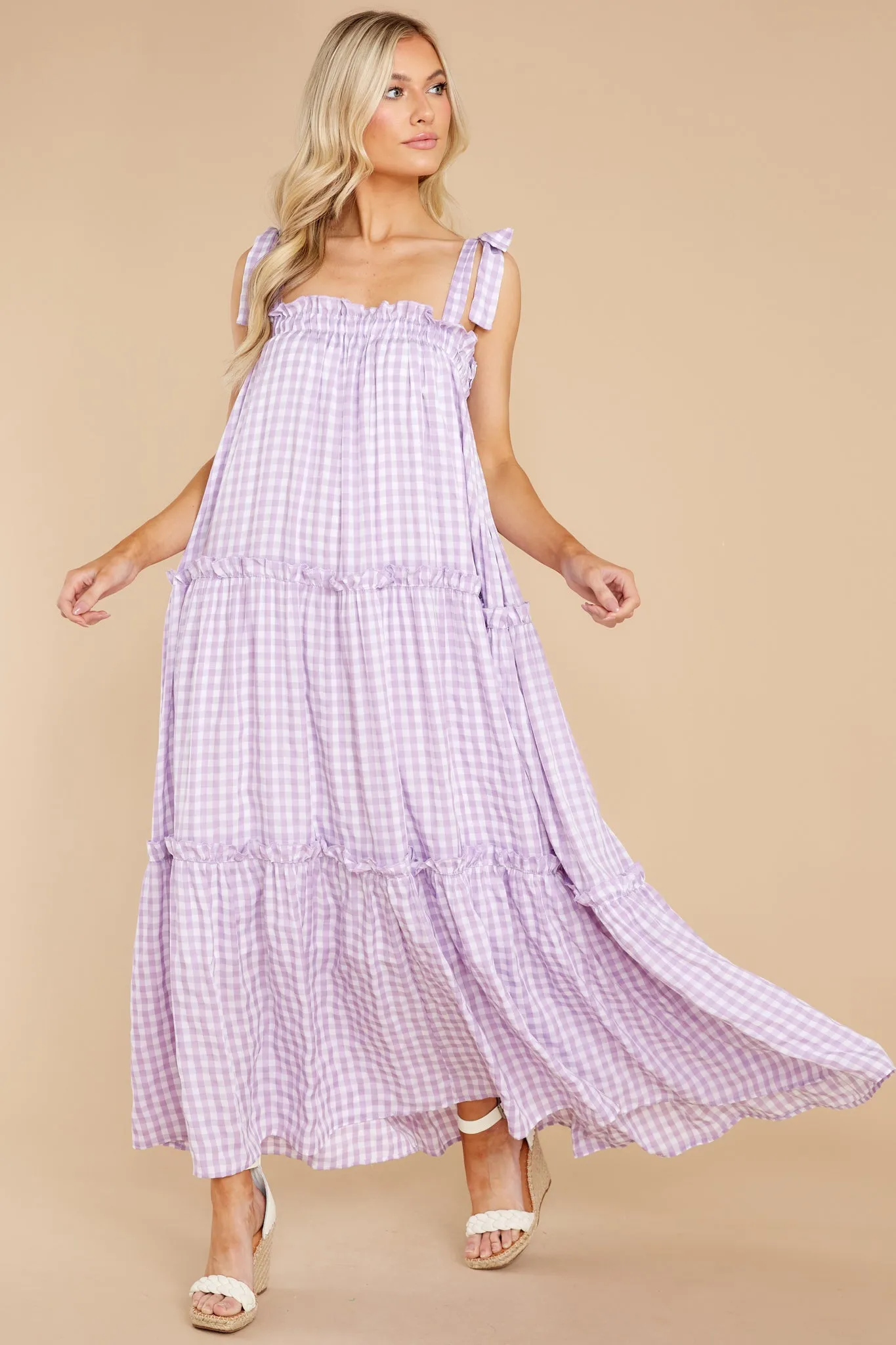 Cherished Memories Purple Gingham Maxi Dress