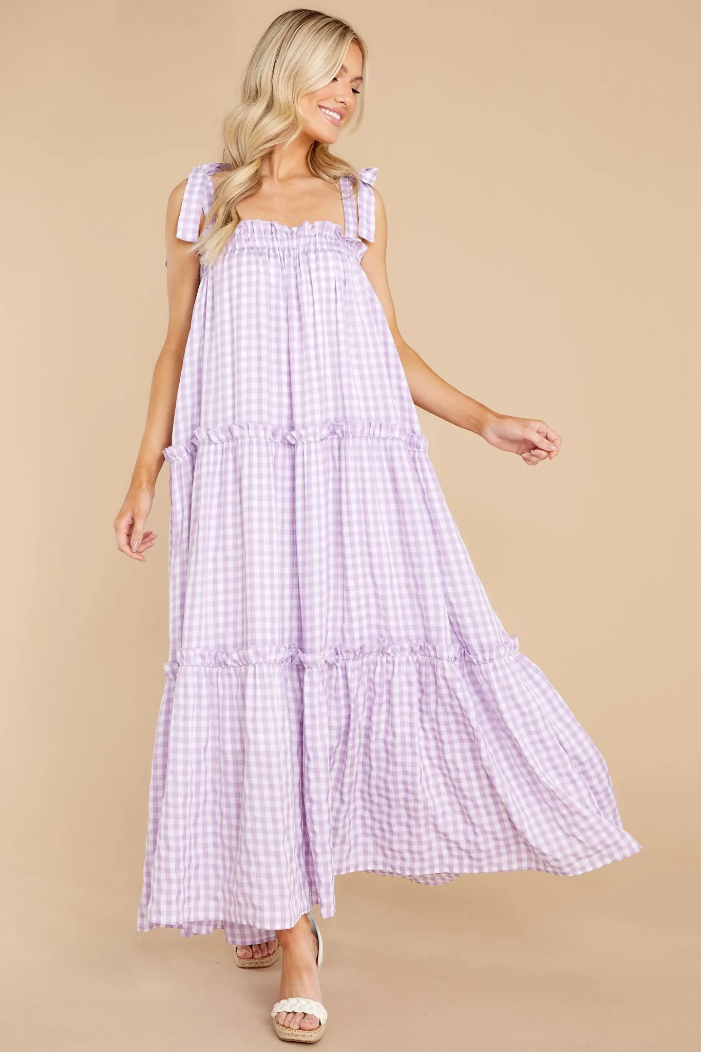 Cherished Memories Purple Gingham Maxi Dress