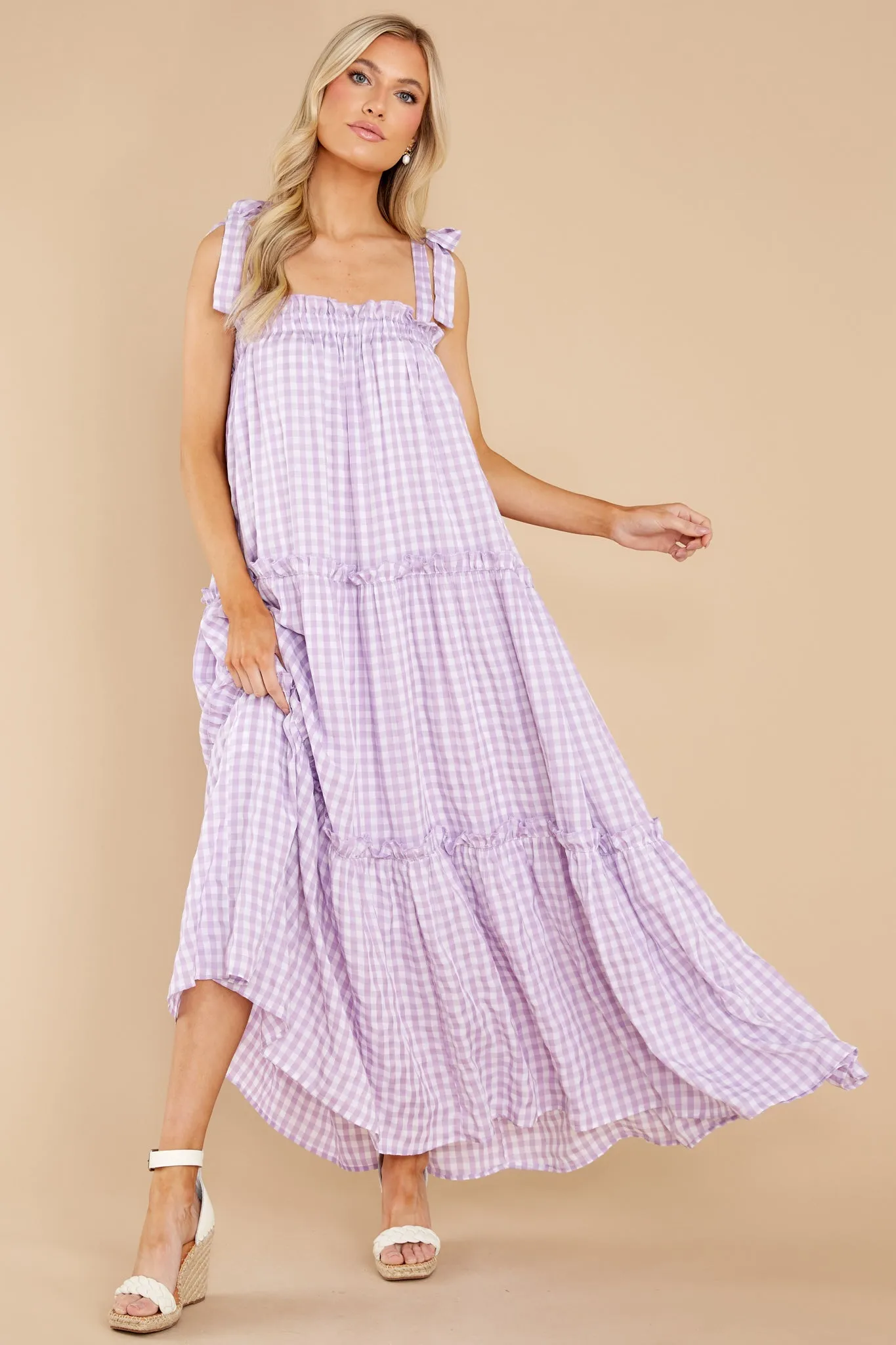 Cherished Memories Purple Gingham Maxi Dress