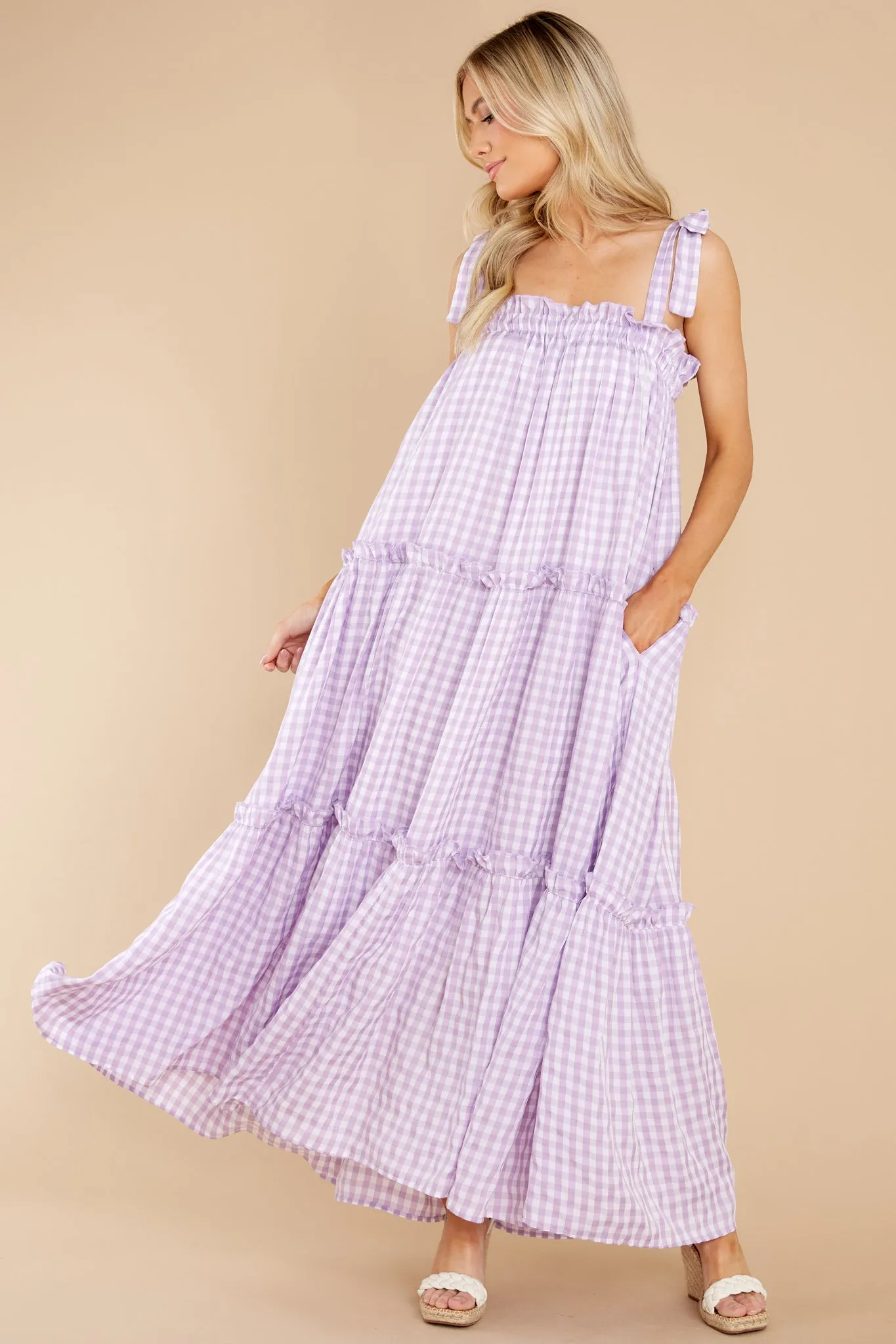 Cherished Memories Purple Gingham Maxi Dress