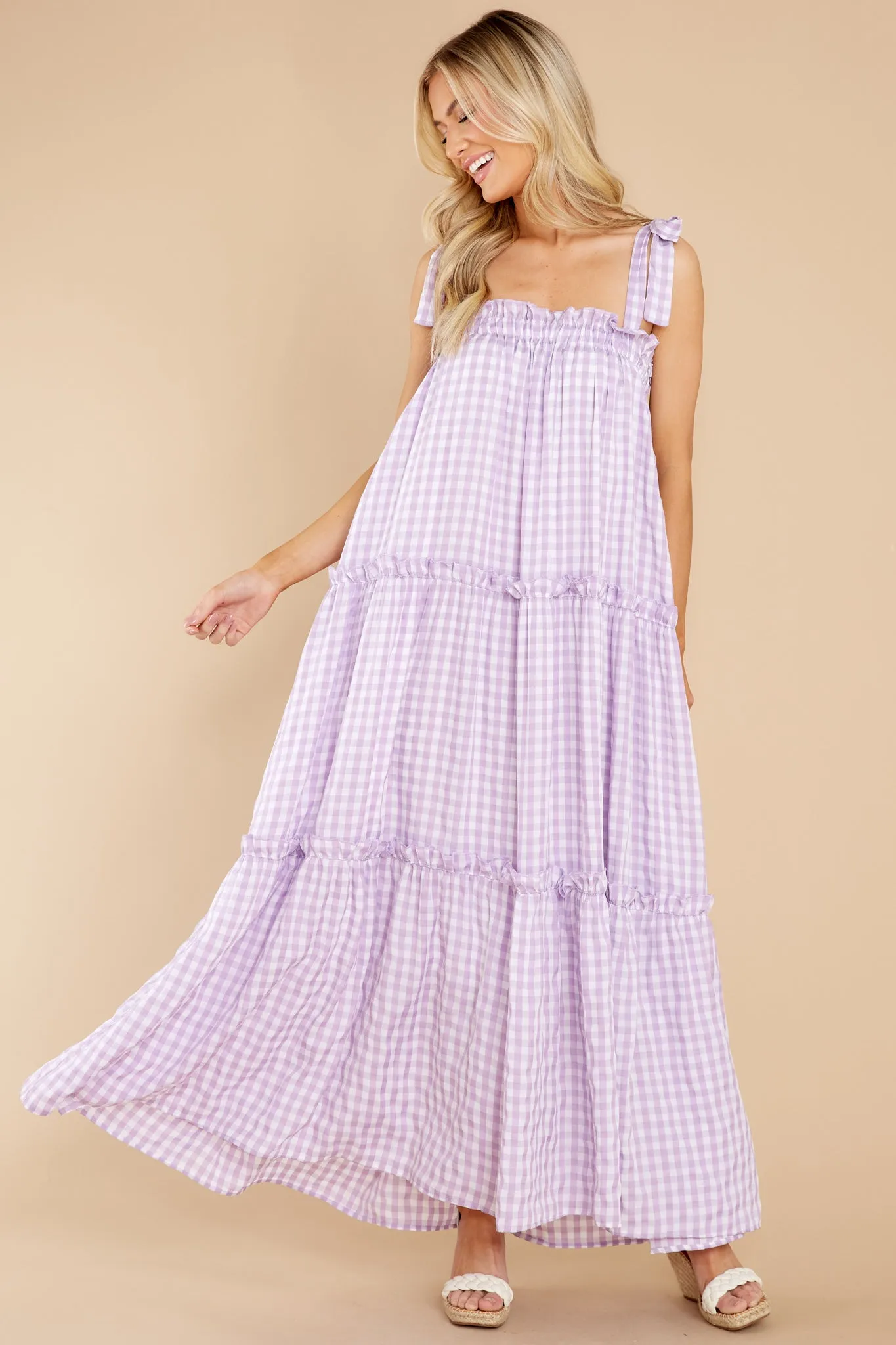 Cherished Memories Purple Gingham Maxi Dress