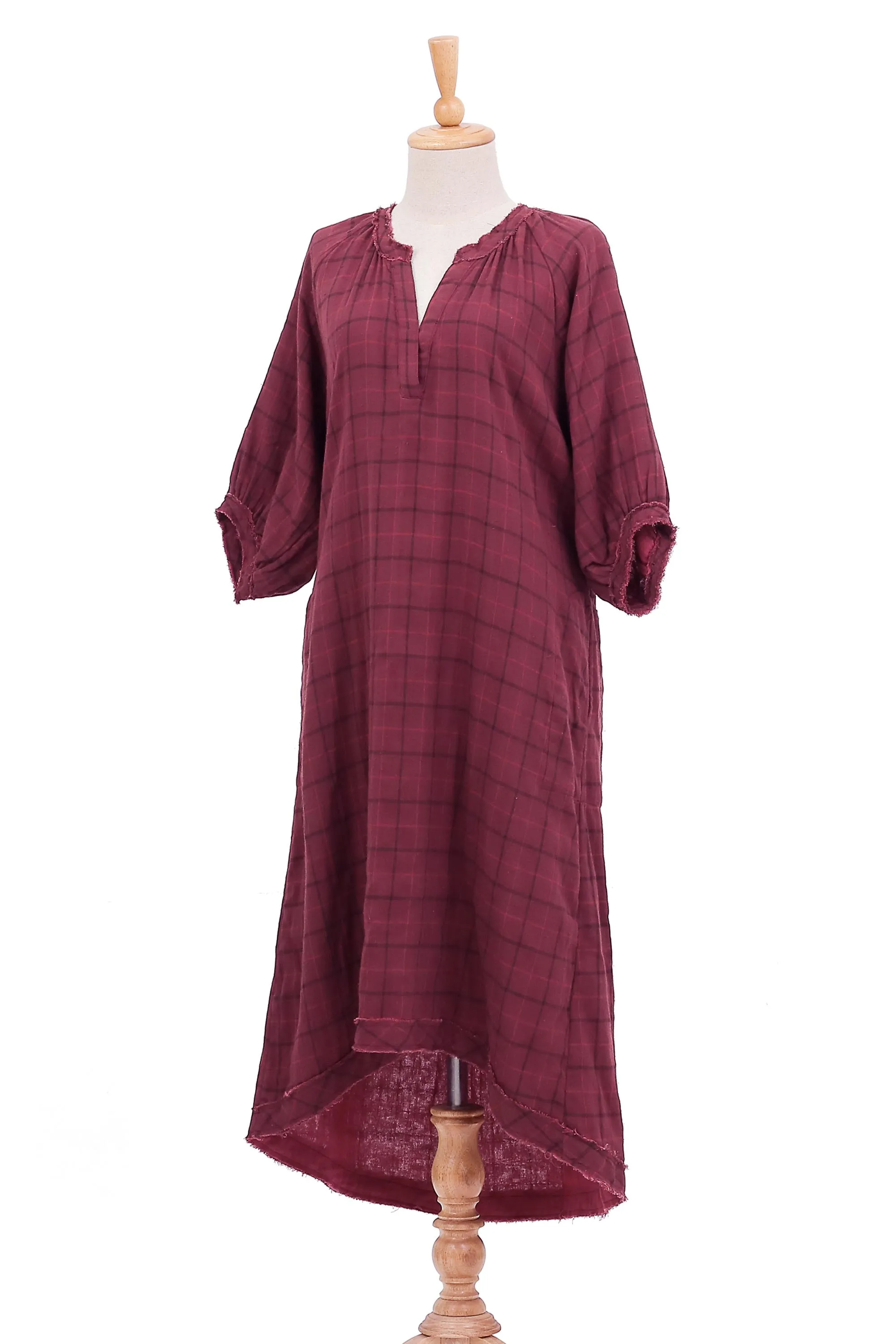 Chiang Mai Wine Burgundy Tunic-Style Dress from Thailand