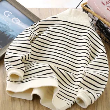 Children Casual Polo Collar Fashion Stripe Sweatshirt Tops Kids