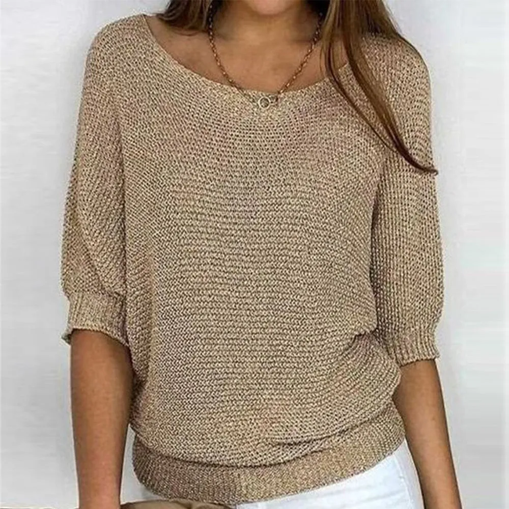 Classic Gold-Brown Knitted Long Sleeve Sweater