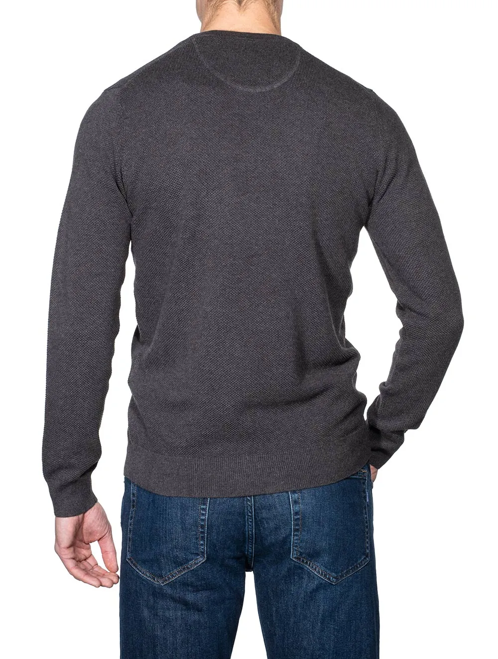 Cotton Piqué Crew Neck Sweater Antracite Melange