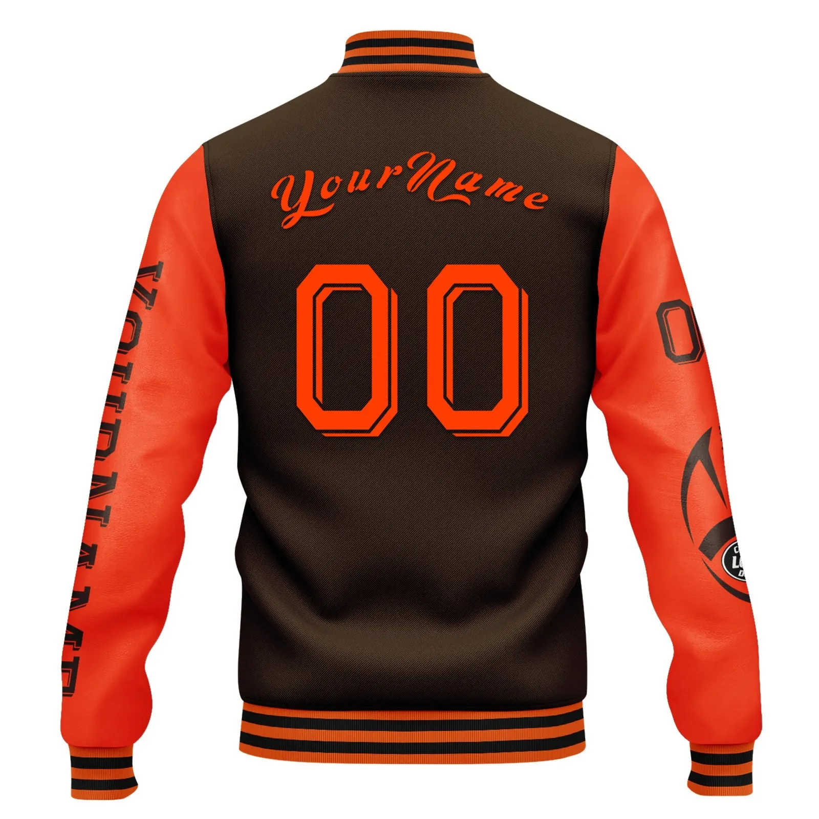 Custom Brown Orange Cleveland Jacket Bomber Full-Snap Varsity Letterman Personalized Jacket FZ005SX-D020290-8