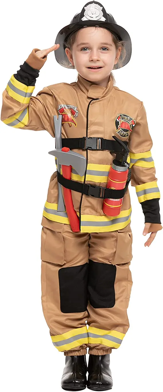 Dark Brown Fire Fighter Costume for Kids- Boys