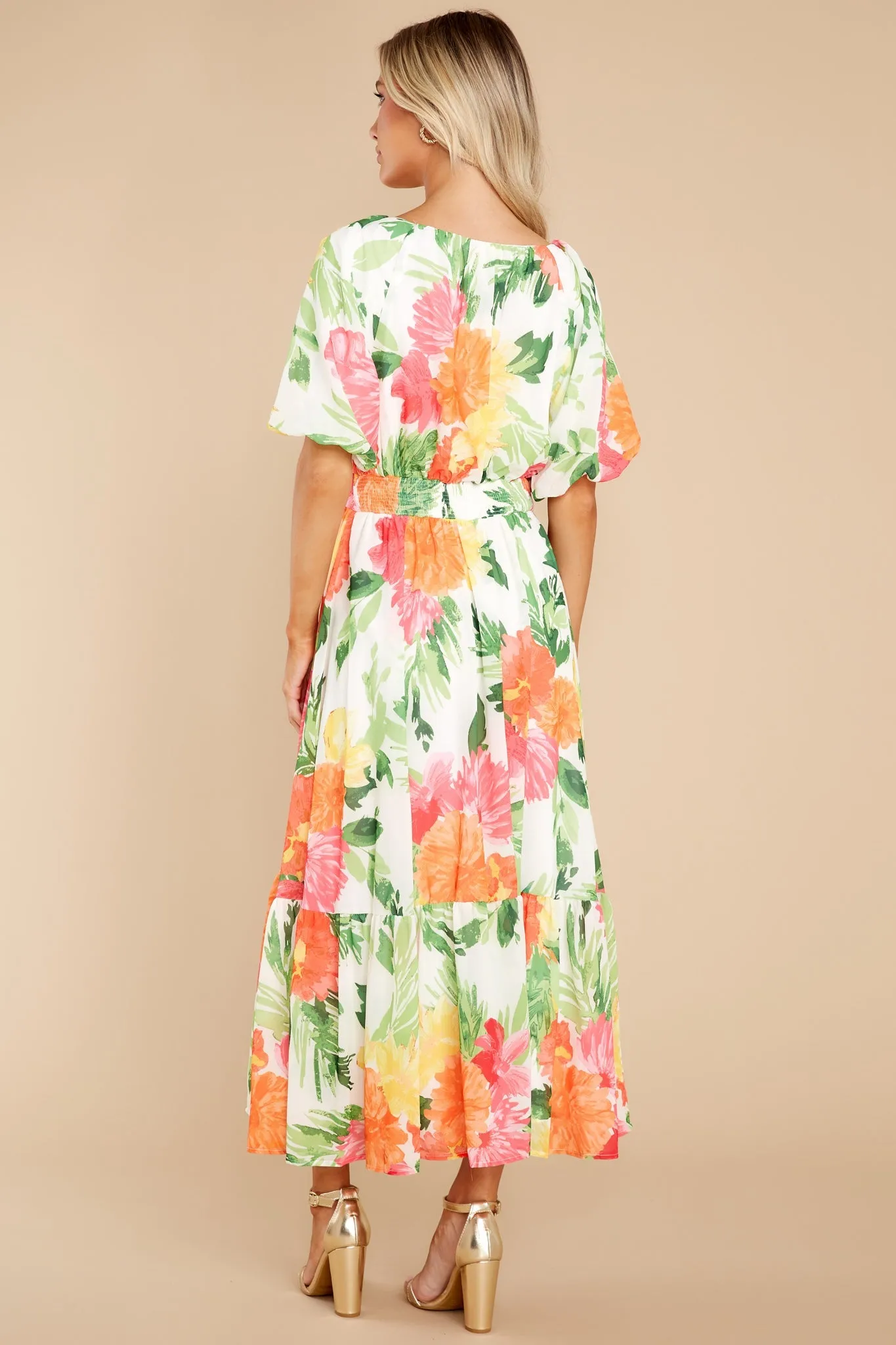 Darling Buds Ivory Multi Floral Print Midi Dress