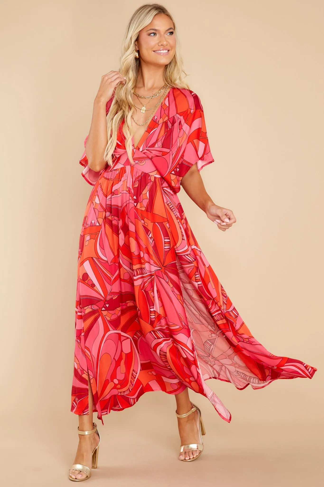 Dazzling Passion Fuchsia Pink Multi Print Maxi Dress