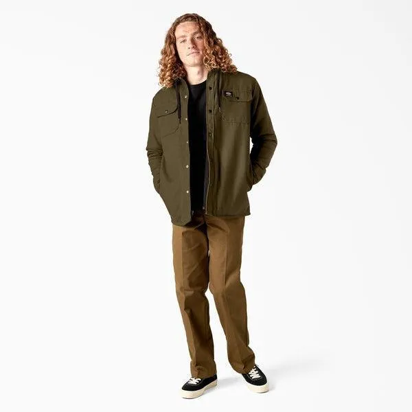 Dickies Skateboarding Canvas Duck Shirt Jacket With Fleece Hood Dark Olive