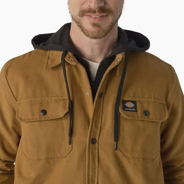 Dickies Skateboarding Canvas Shirt Jacket With Fleece Hood Brown Duck