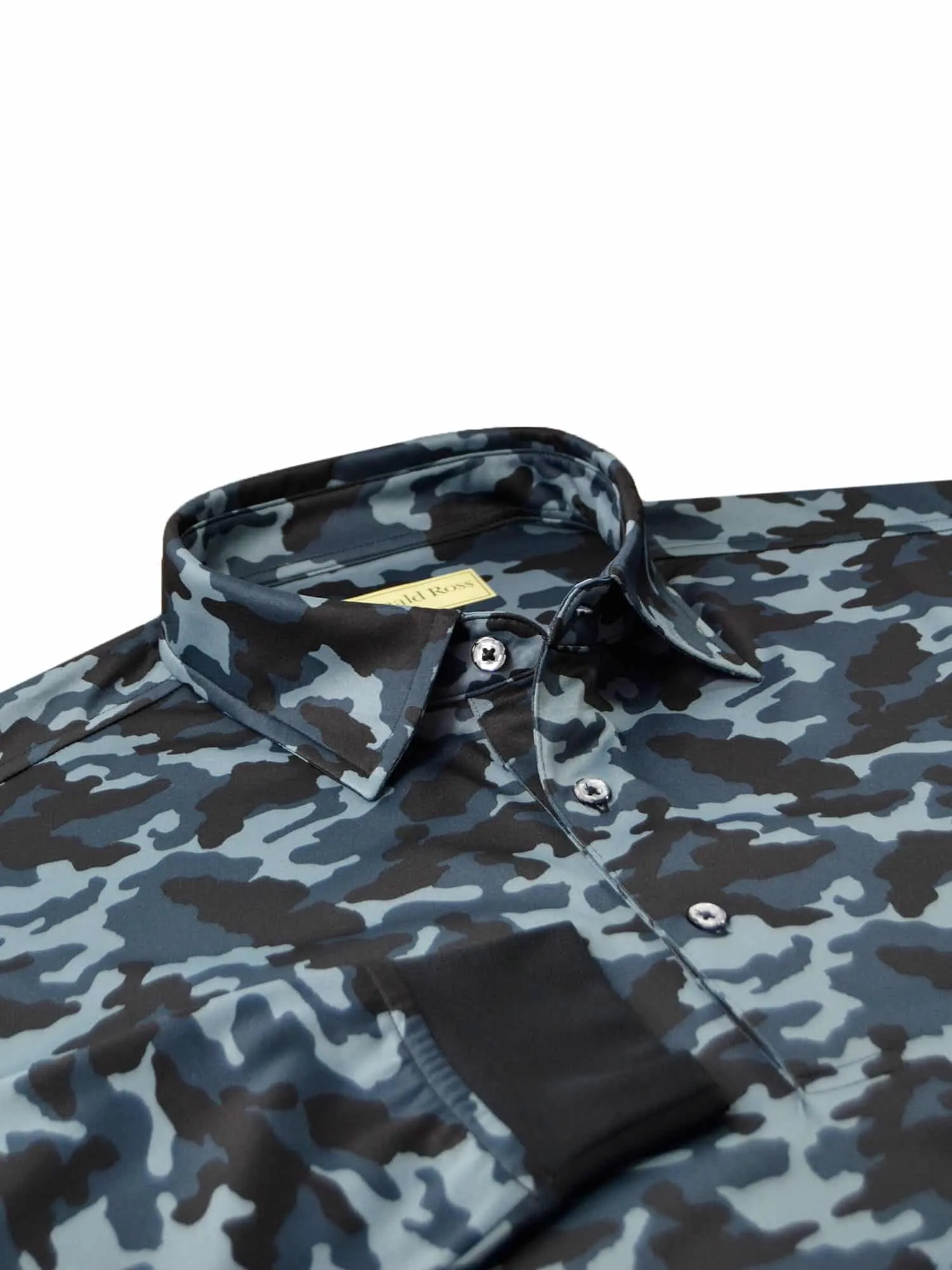 Donald Ross Classic Fit Mens Long Sleeve Tonal Camo Print Polo - BLACK