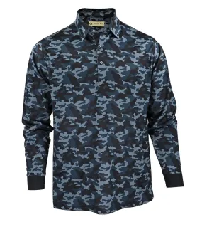 Donald Ross Classic Fit Mens Long Sleeve Tonal Camo Print Polo - BLACK