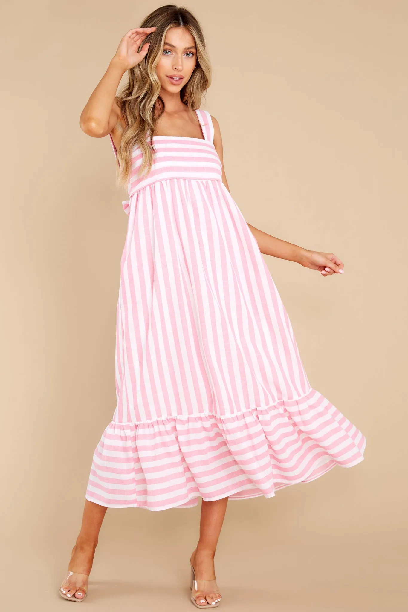 Dreamy Romance Pink Striped Midi Dress