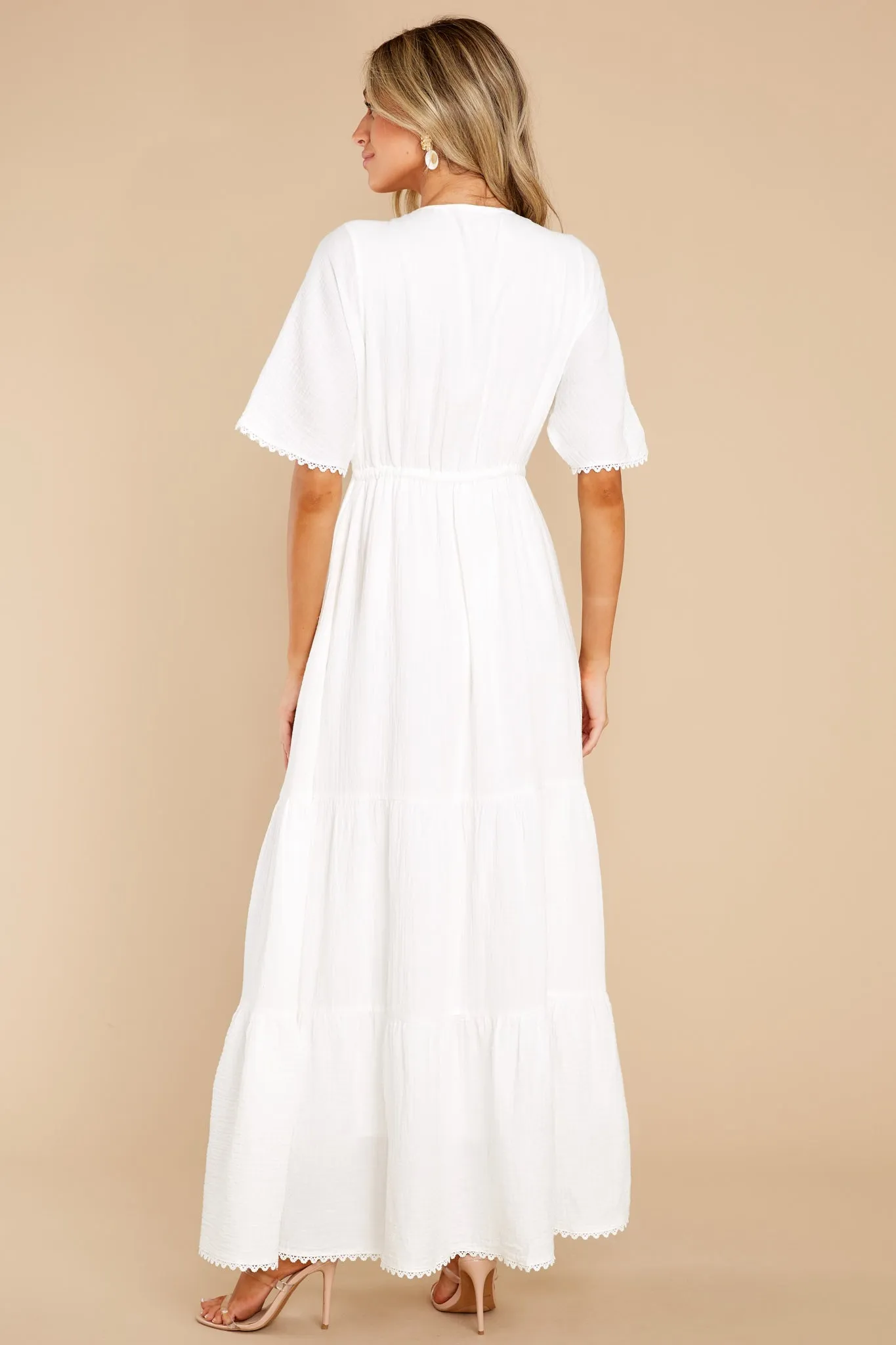 Emilia White Kimono Sleeve Maxi Tiered Dress