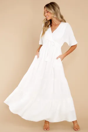 Emilia White Kimono Sleeve Maxi Tiered Dress