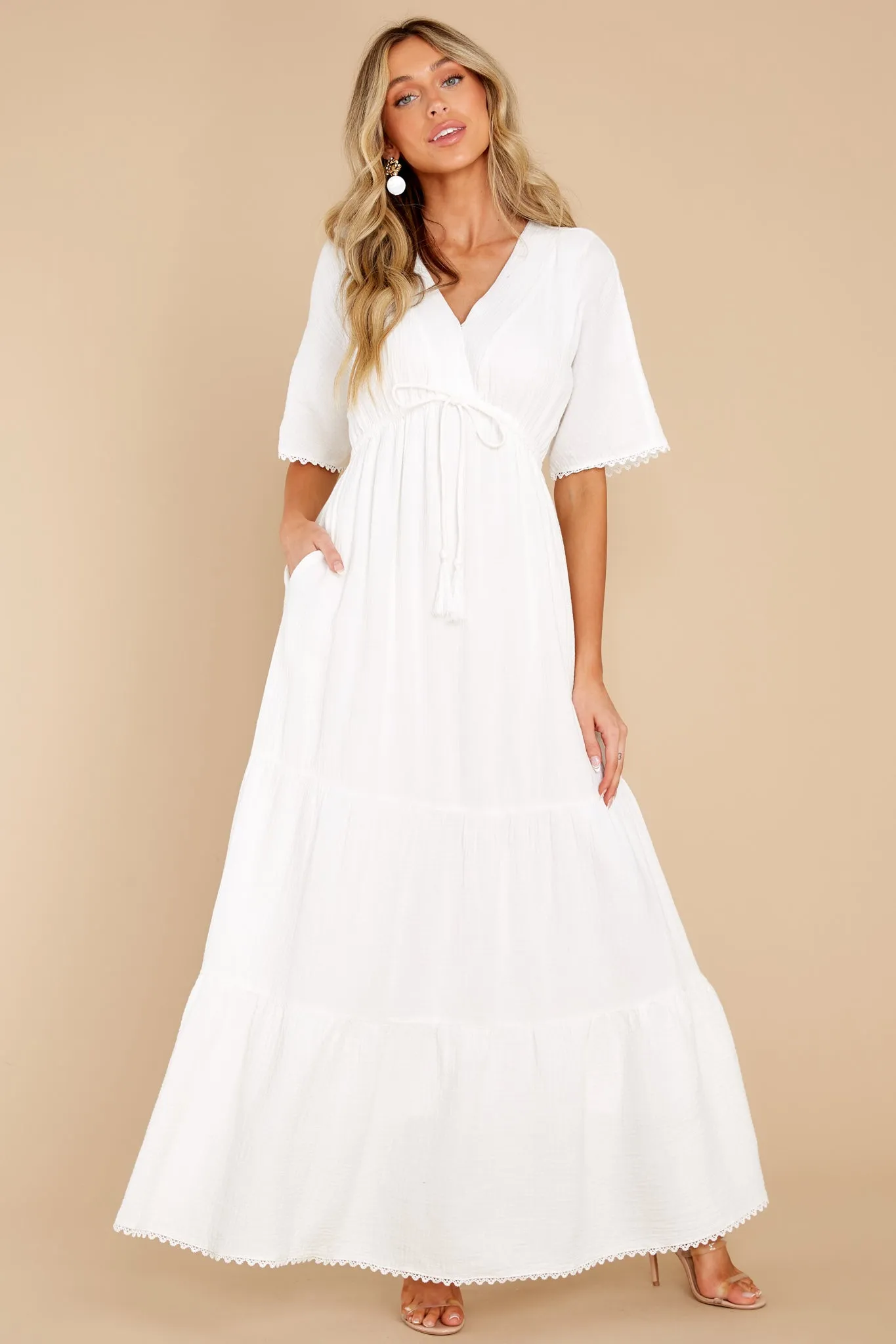 Emilia White Kimono Sleeve Maxi Tiered Dress