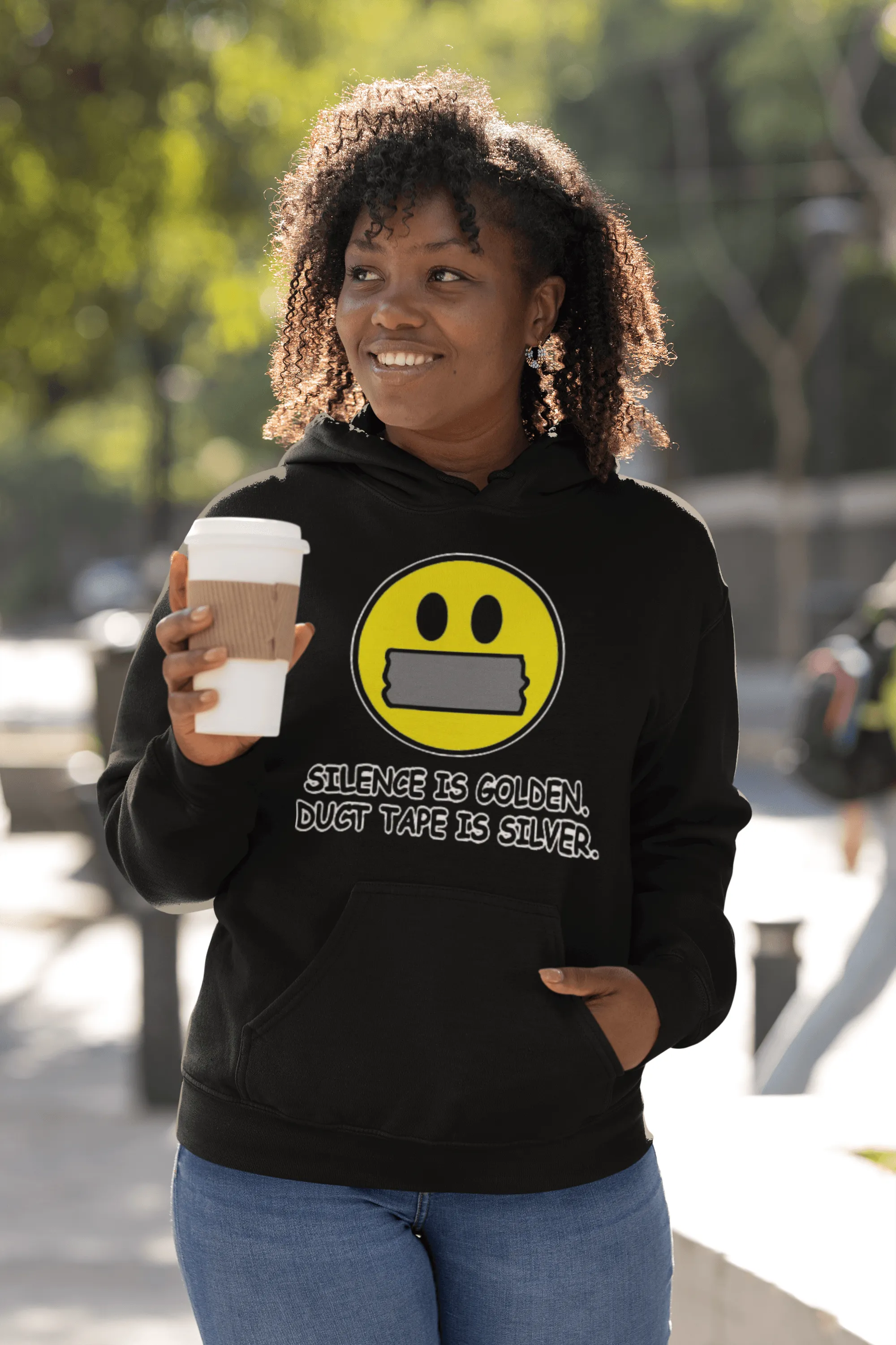 Emoji Hoodie Silence is Golden Duct Tape Is Silver Blended Cotton Midweight Pullover