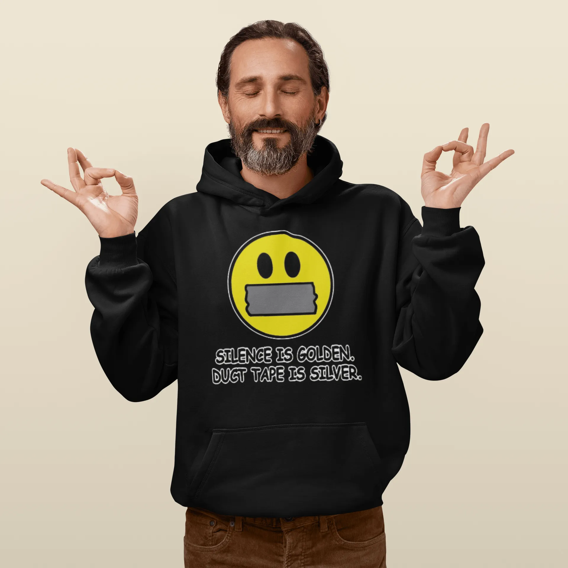 Emoji Hoodie Silence is Golden Duct Tape Is Silver Blended Cotton Midweight Pullover