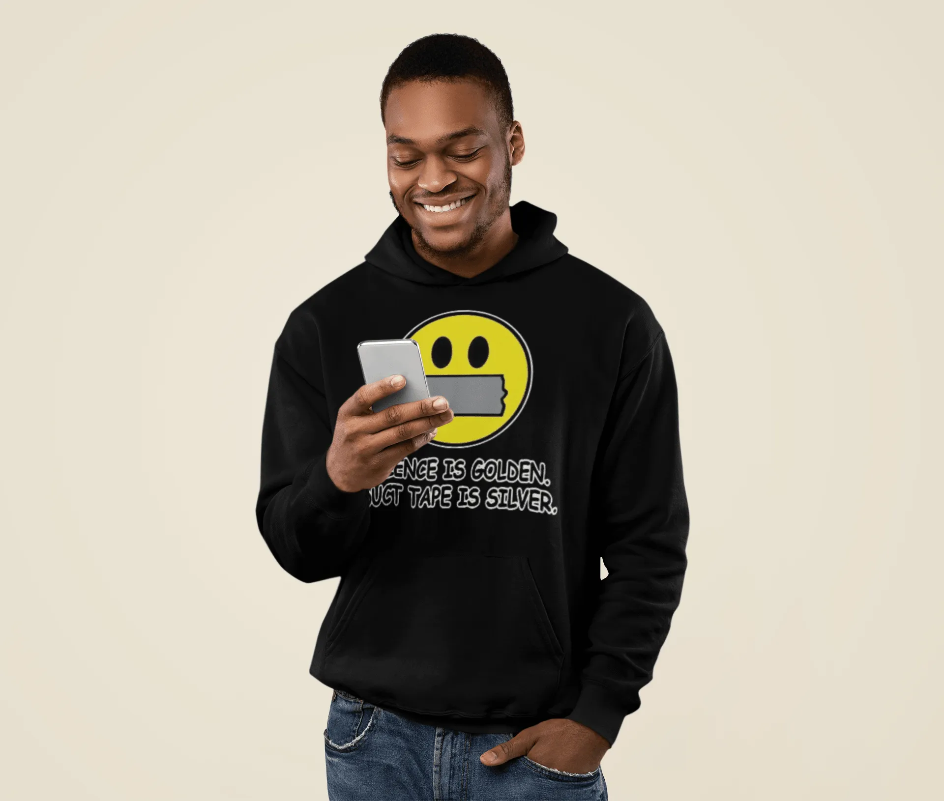 Emoji Hoodie Silence is Golden Duct Tape Is Silver Blended Cotton Midweight Pullover