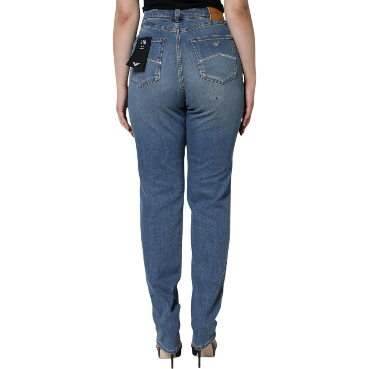 Emporio Armani Blue Washed High Waisted Skinny Women Denim Jeans