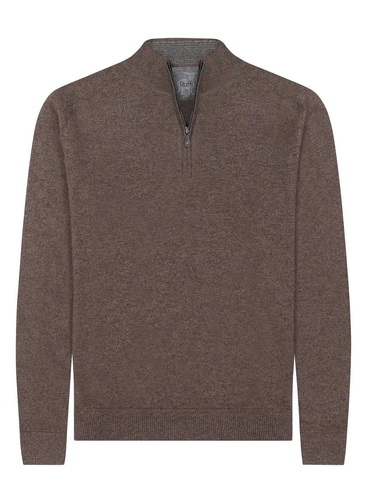 ESSENTIAL CASHMERE ZIP MOCK SWEATER - BARK