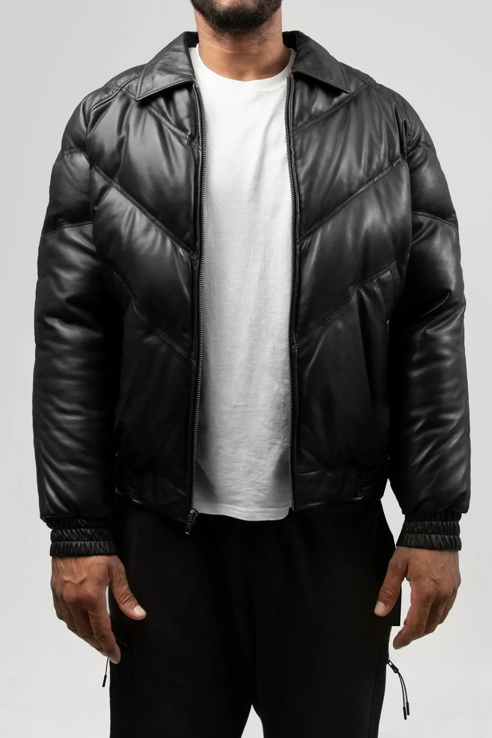 Ezra Mens Puffer Leather Jacket