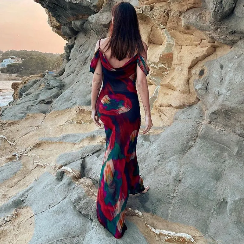 Fashionkova Fashion Print Sexy Slip Maxi Dresses for Women Summer 2023 Holiday Sleeveless Club Party Long Dresses Elegant Beach Strap Dress