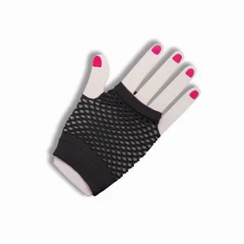 Fingerless Fishnet Short Gloves - Green, Orange, Pink & Black