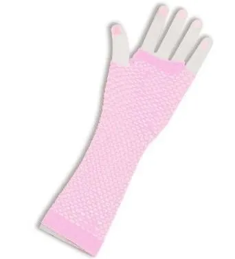 Fishnet Fingerless Long Gloves - Light Pink