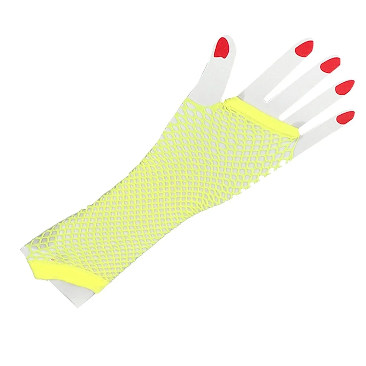 Fishnet Fingerless Long Gloves - Neon Yellow