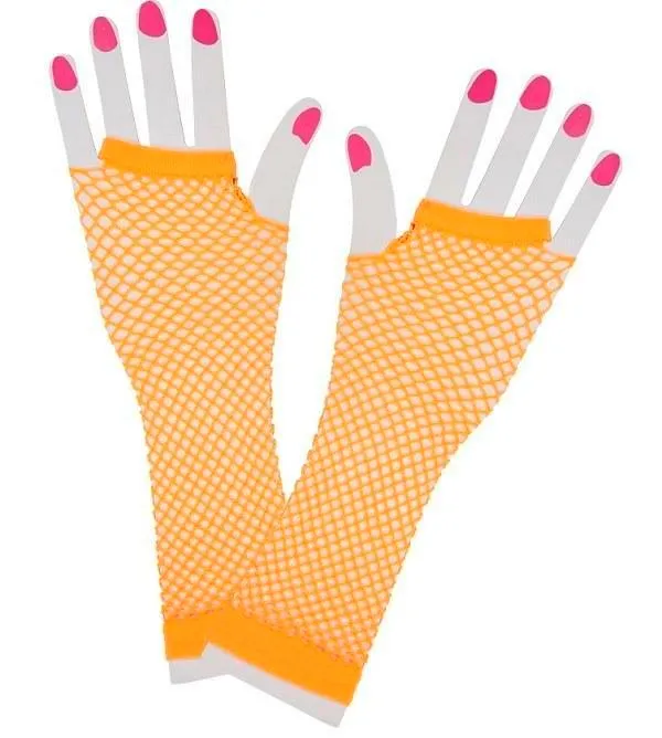 Fishnet Fingerless Long Gloves - Orange