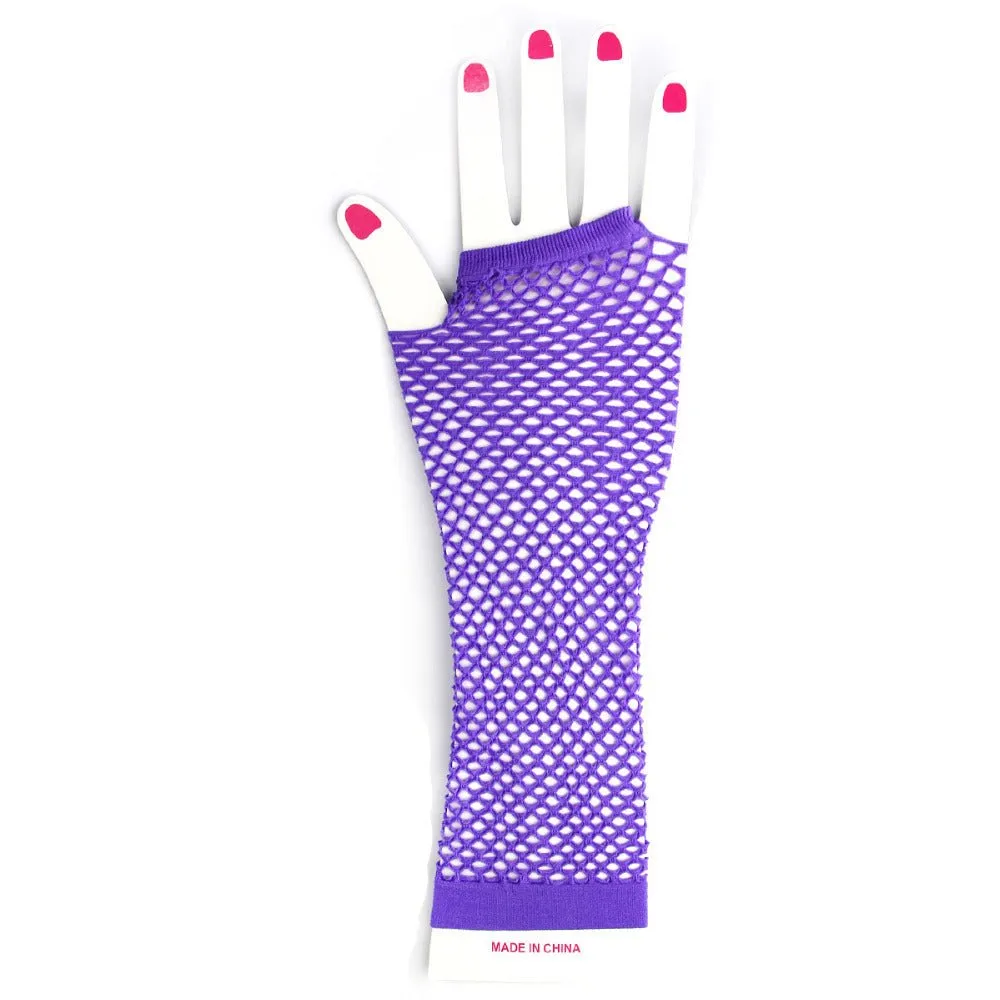 Fishnet Fingerless Long Gloves - Purple