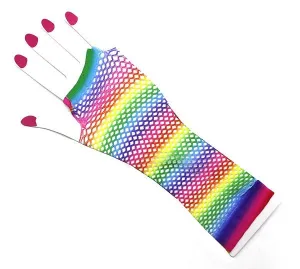 Fishnet Fingerless Long Gloves - Rainbow