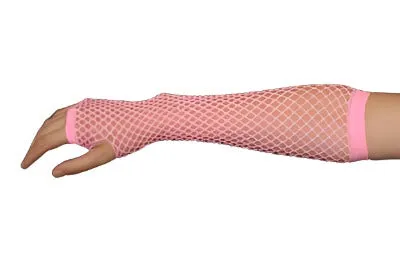 Fishnet Gloves Long Pink