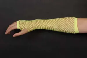 Fishnet Long 1980's Yellow Fingerless Gloves