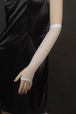 Fishnet Long White 80's Fingerless Gloves