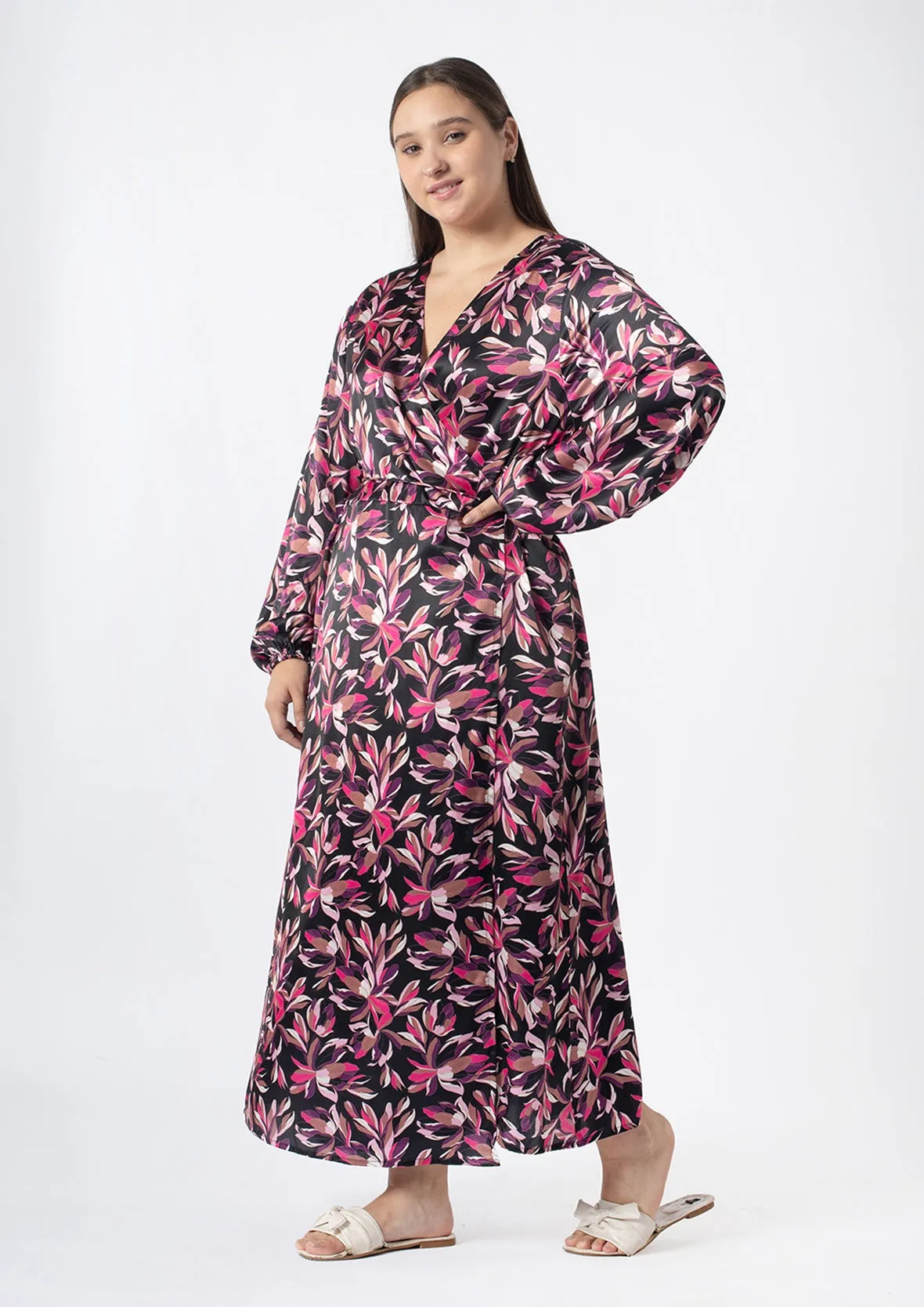 Floral Digital Print Wrap Dress