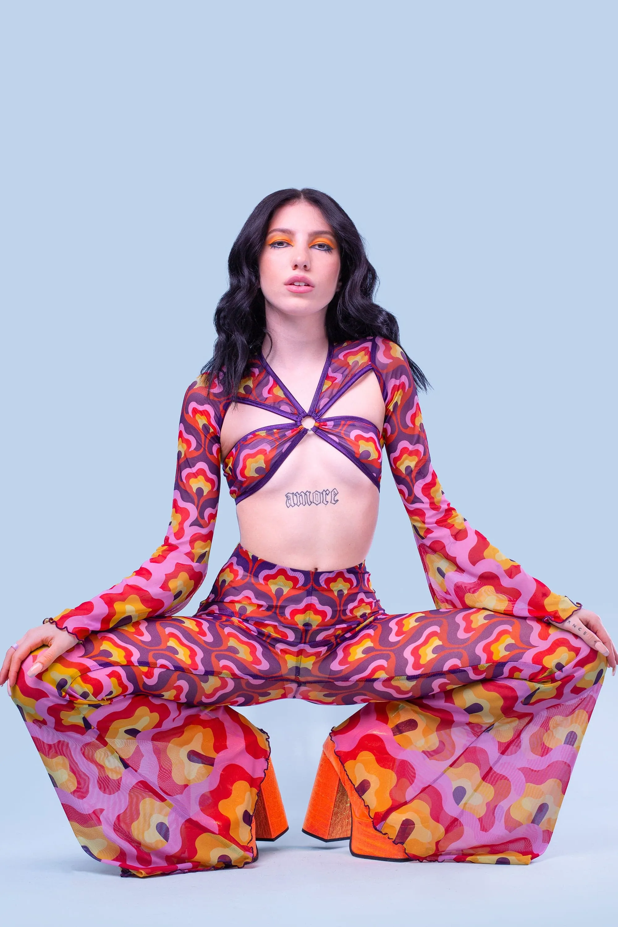 Flower Power Violet Bell Bottom Pants