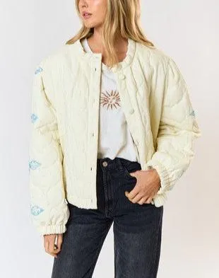 Flower Stitch Quilted Puffy Jacket in Cream