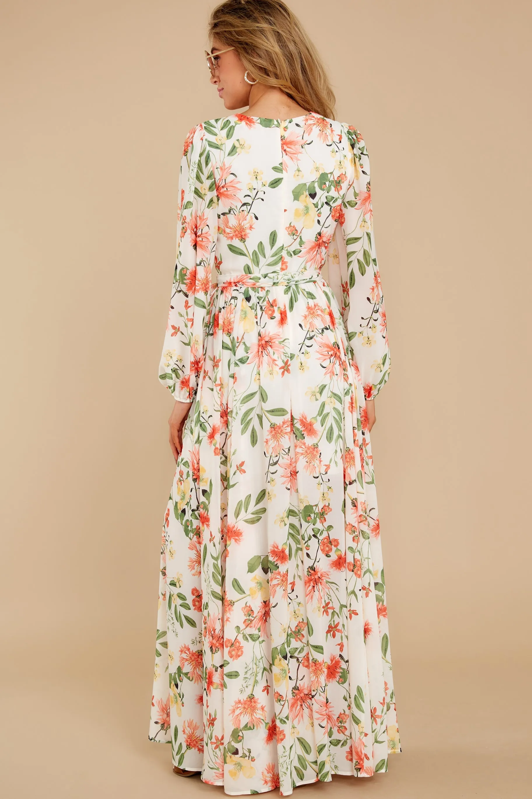 Flowers That Be Orange And Ivory Print Maxi Dress