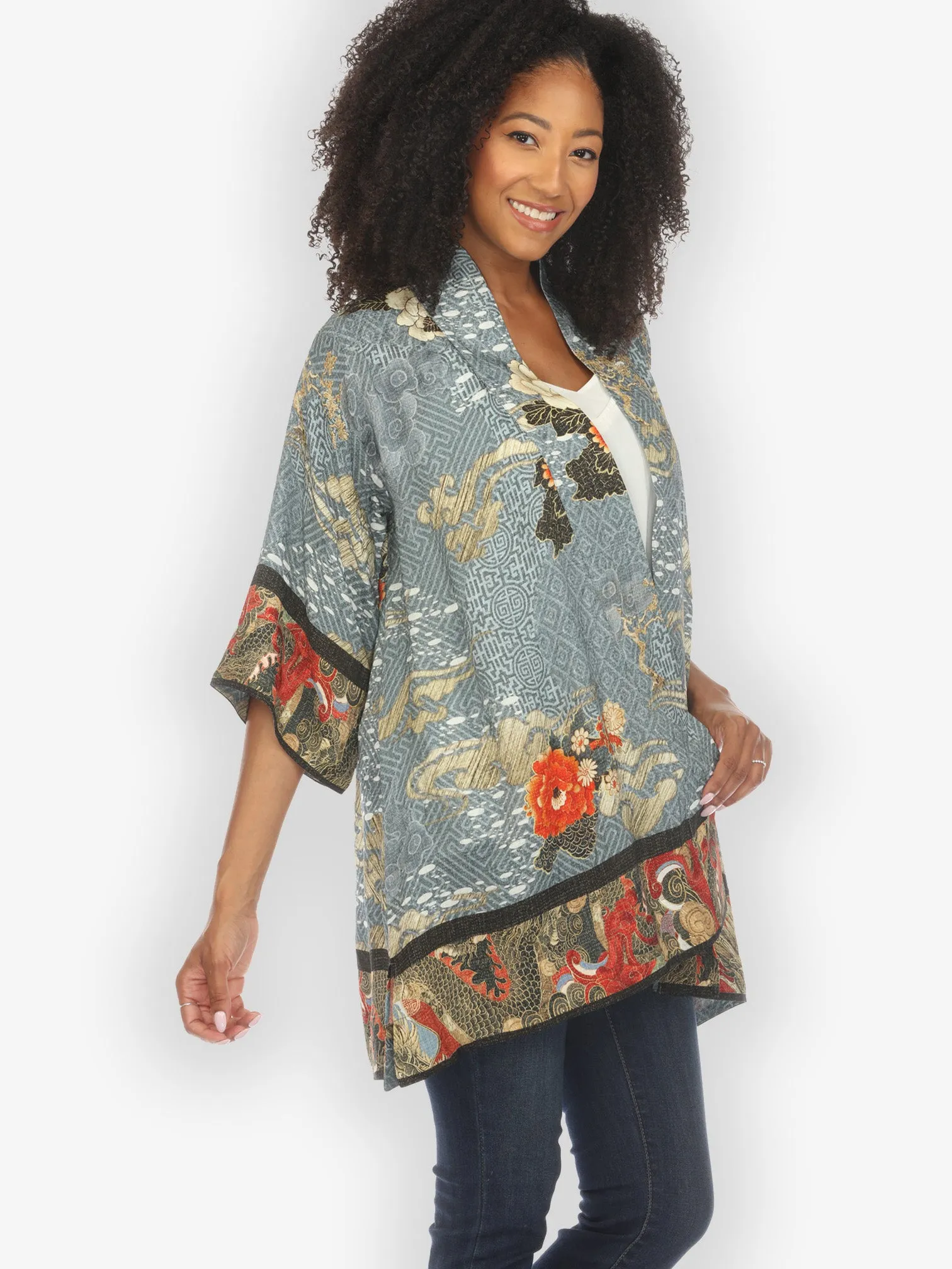 Happy Dragon Silk Kimono Jacket